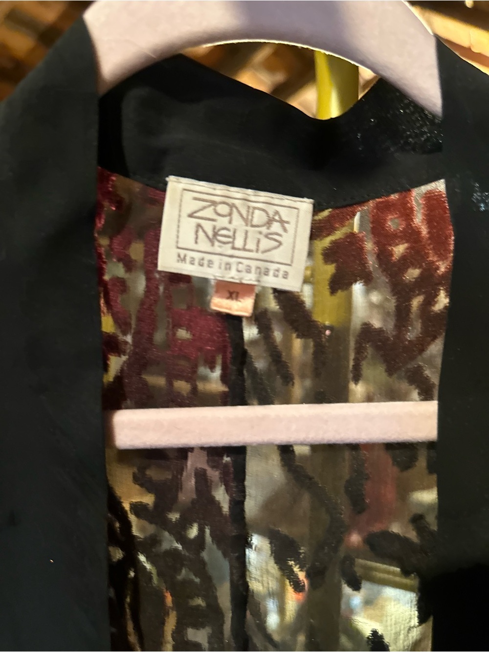 Sheer Burnout Velvet Kimono Camisole - Black with Red and Pink Accents - Picture 3 of 4